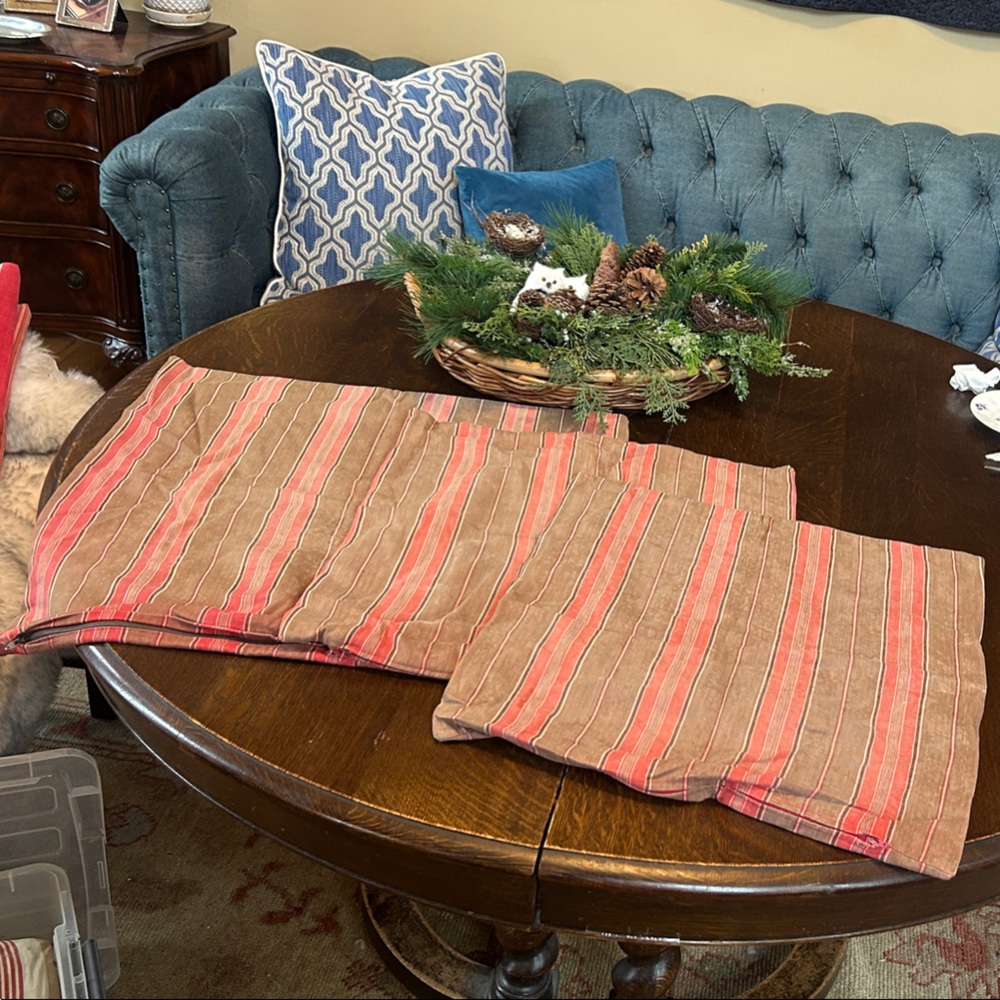 Vintage Ralph Lauren fabric stripe ticking pillows sold as set 2/19”, 1/23”
